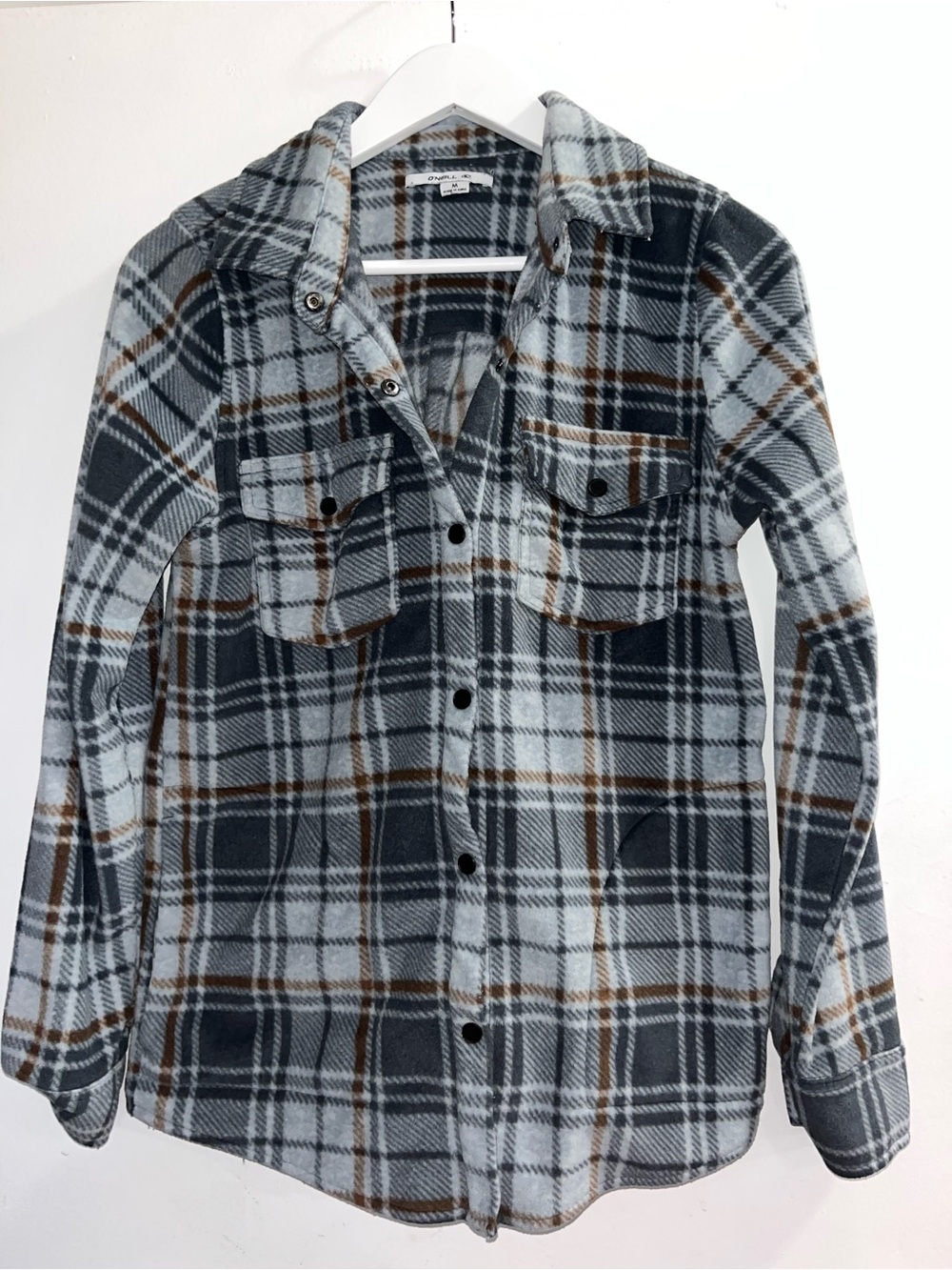 O'Neill Black, Gray & Brown Plaid Teddy Shacket